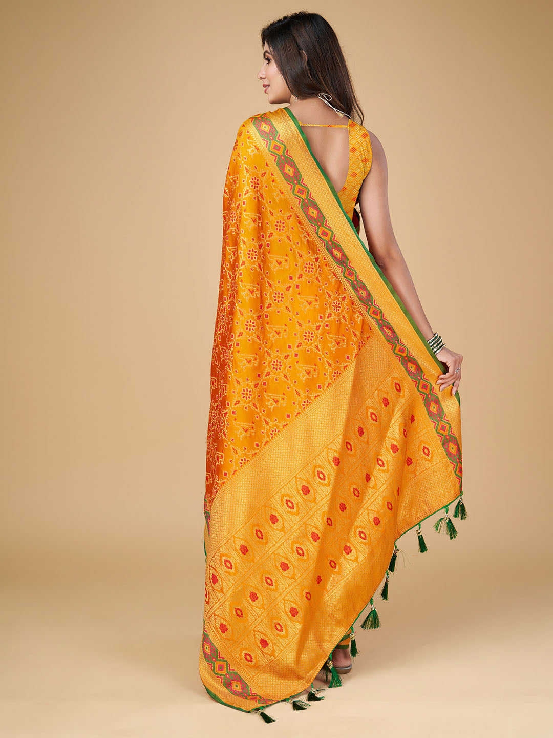 Mustard Yellow Color Patola Silk Saree With Zari Weaving Work