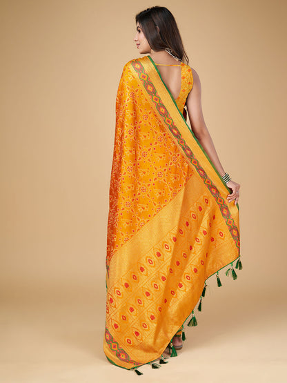 Mustard Yellow Color Patola Silk Saree With Zari Weaving Work