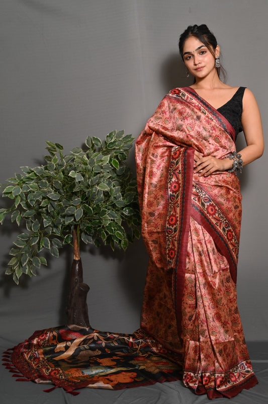 Peach Color Soft Silk Saree With Digital Printed Work