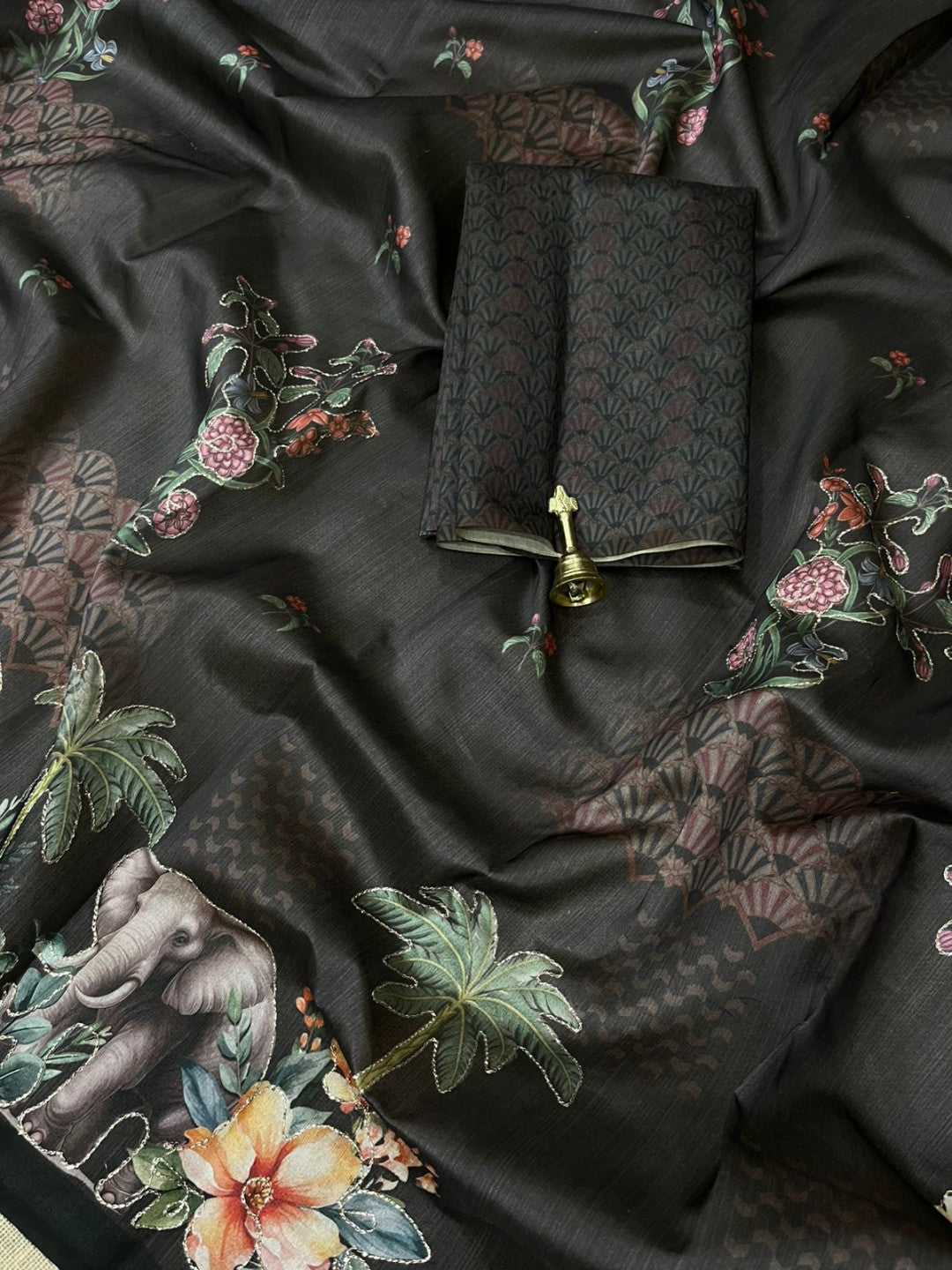 Brown Kalamkari Printed Premium Tussar Silk Saree