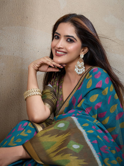 Multi Colour Chanderi Cotton Saree With Digital Printed Work