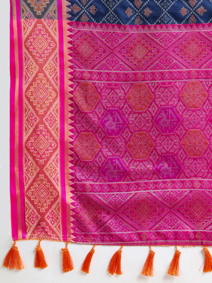 Navy Blue Traditional Patola Silk Saree With Weaving Work