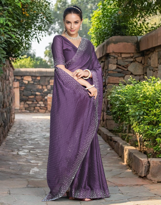 Fancy Lavender Rangoli Silk Saree With Diamond Work