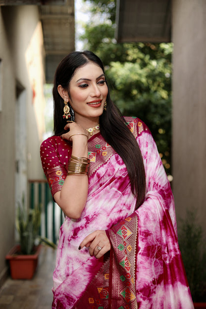 Magenta Color Dola Silk Saree With Shibori Printed Work