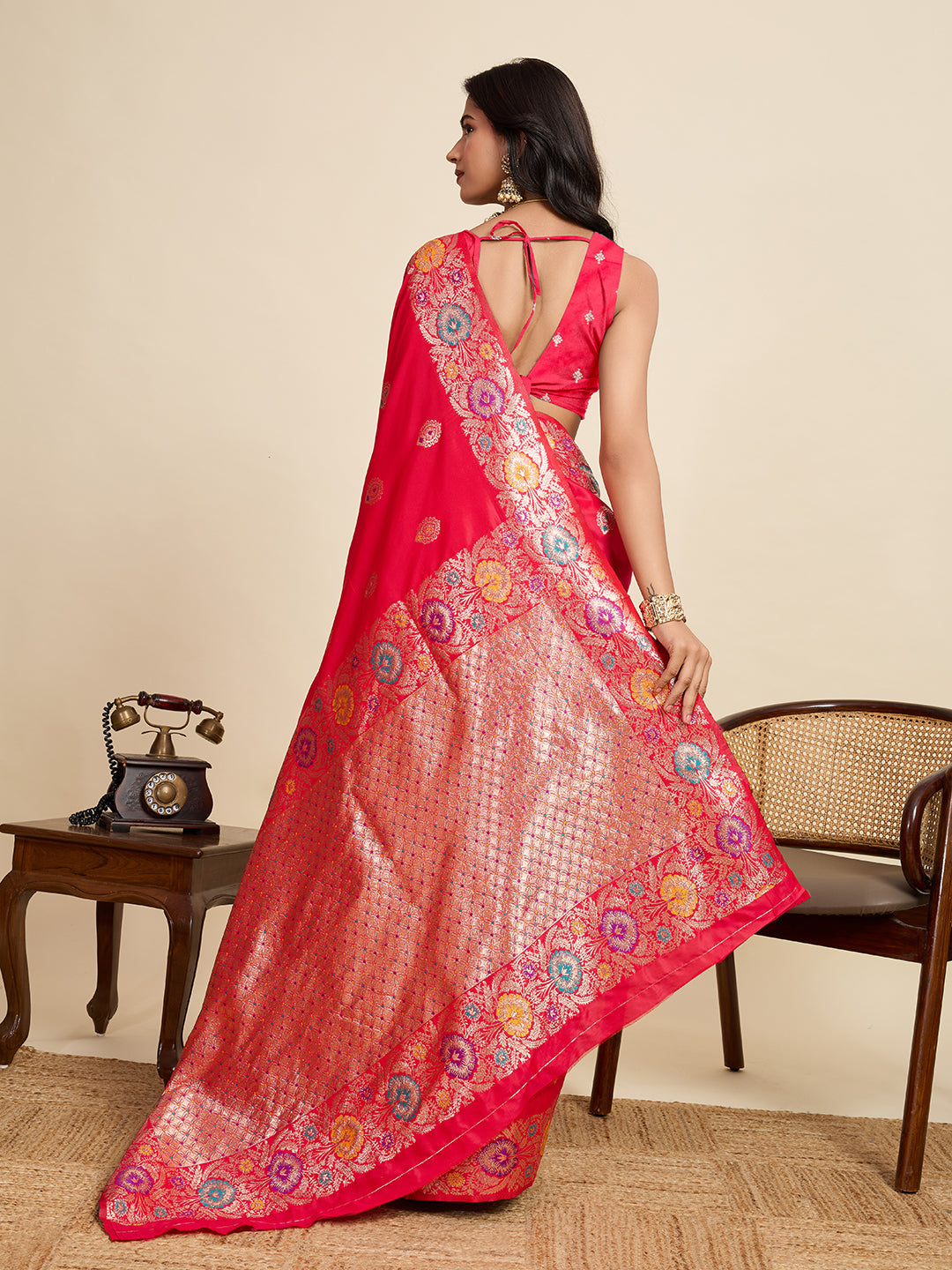 Traditional Red Color Jacquard Silk Saree With Zari Work