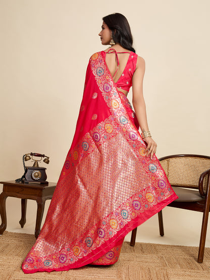 Traditional Red Color Jacquard Silk Saree With Zari Work
