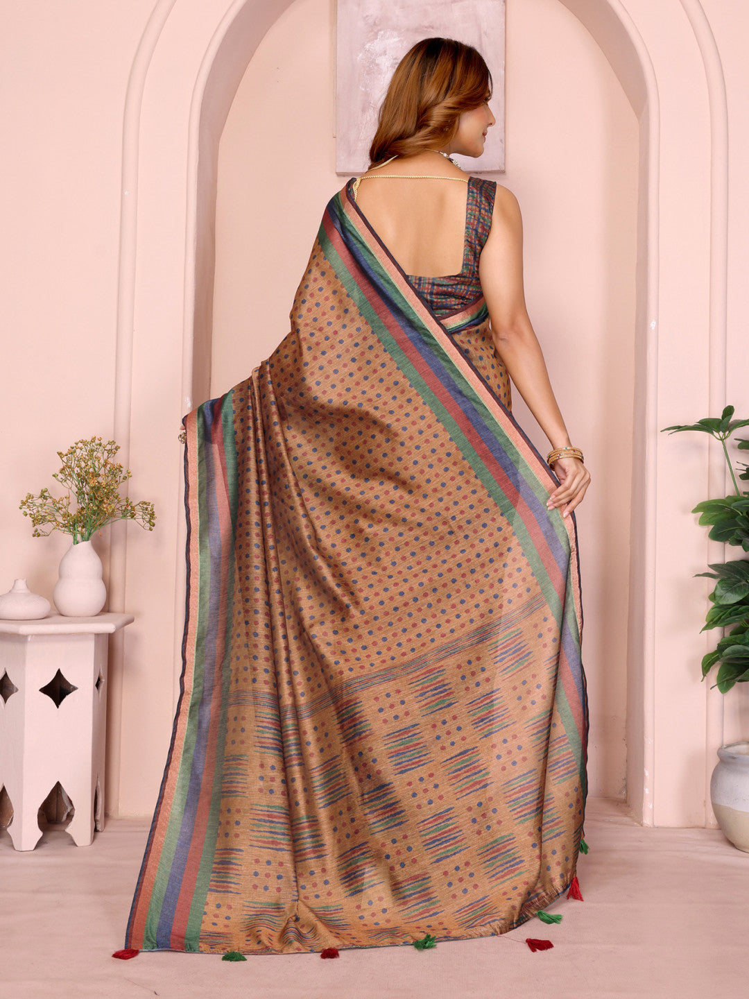 Beige Colour Chanderi Cotton Saree With Digital Printed Work