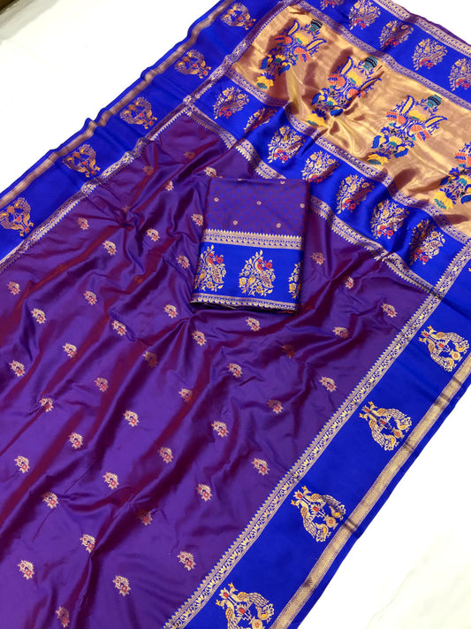 Purple Paithani Silk Saree With Meenakari Zari Weaving Work
