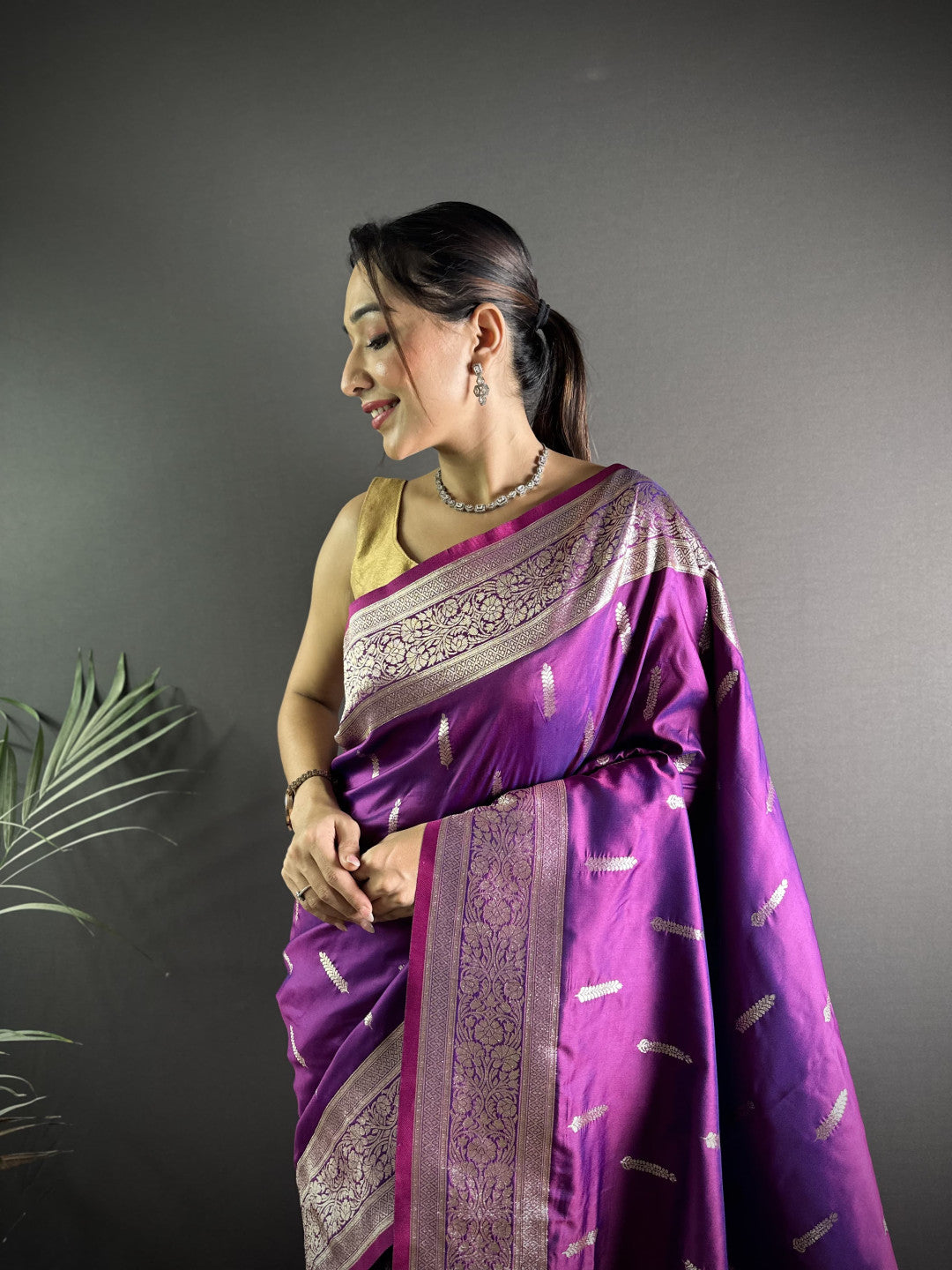 Purple Soft Banarasi Silk Saree With Zari Weaving Work