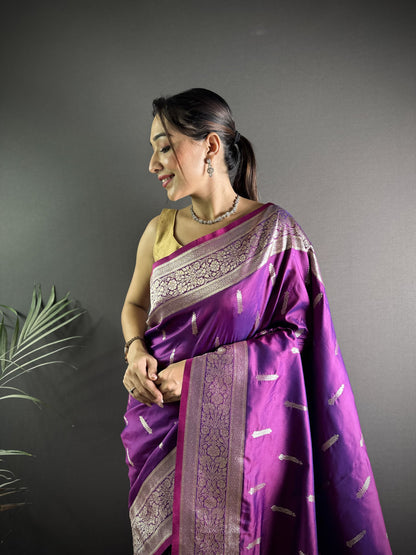 Purple Soft Banarasi Silk Saree With Zari Weaving Work