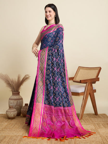 Navy Blue Traditional Patola Silk Saree With Weaving Work