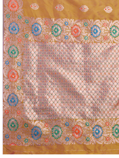 Traditional Mustard Yellow Color Jacquard Silk Saree With Zari Work