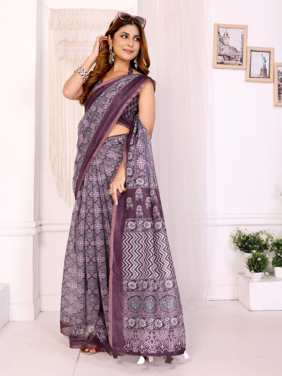 Multi Colour Chanderi Cotton Saree With Digital Printed Work