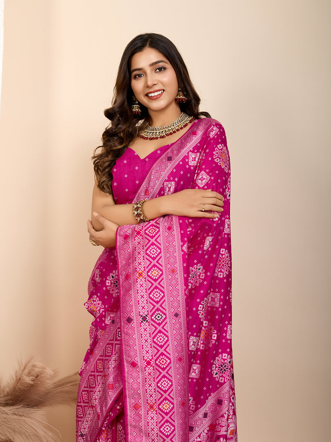 Pink Traditional Muslin Dola Silk Saree With Meenakari Zari Weaving Work
