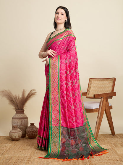 Rani Pink Traditional Patola Silk Saree With Weaving Work