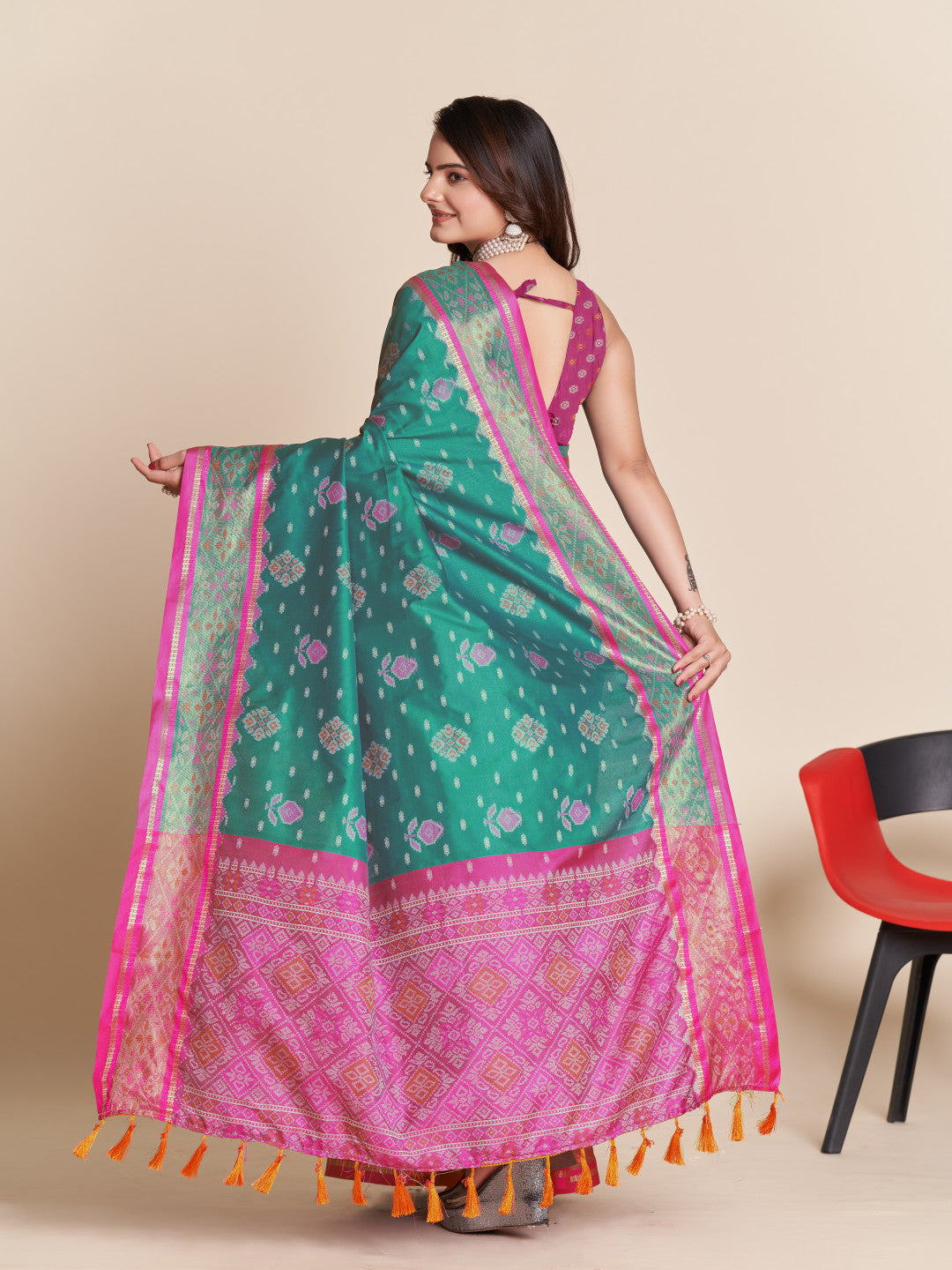 Firoji Color Patola Silk Saree With Weaving Work
