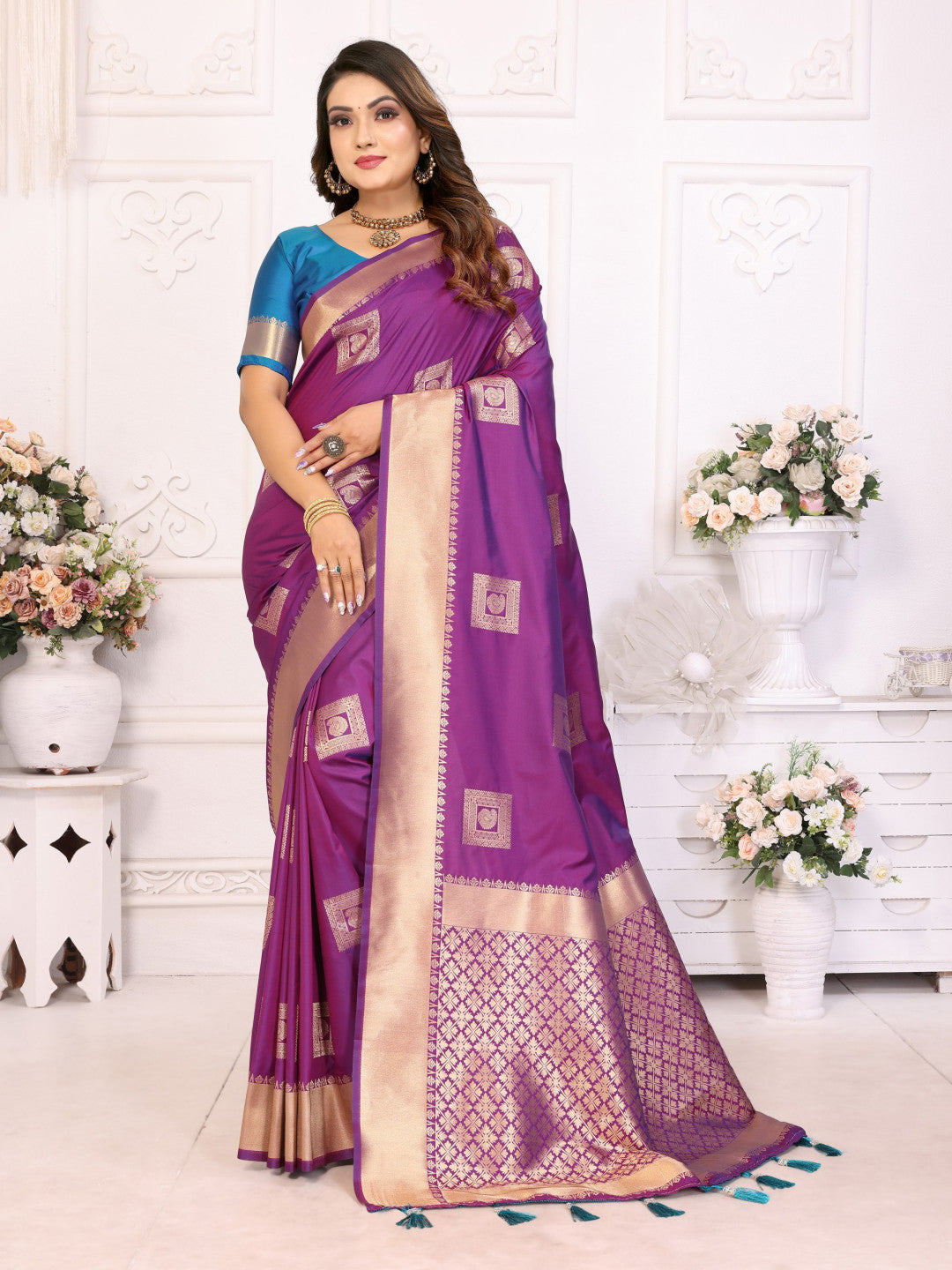 Purple Premium Soft Silk Saree With Zari Weaving Work