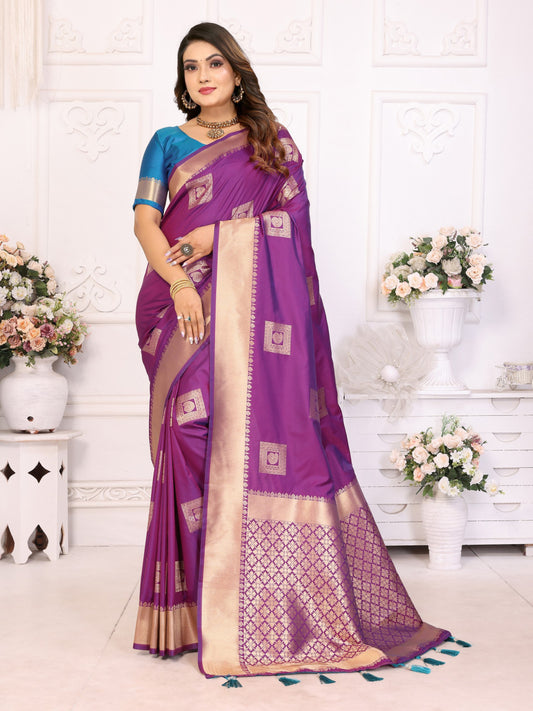 Purple Premium Soft Silk Saree With Zari Weaving Work