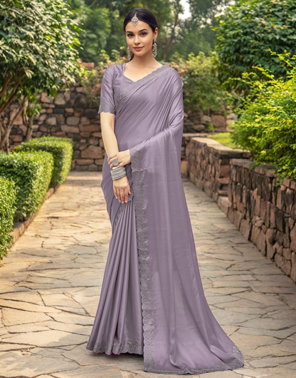 Lavender Rangoli Silk Saree With Beautiful Siroski Work