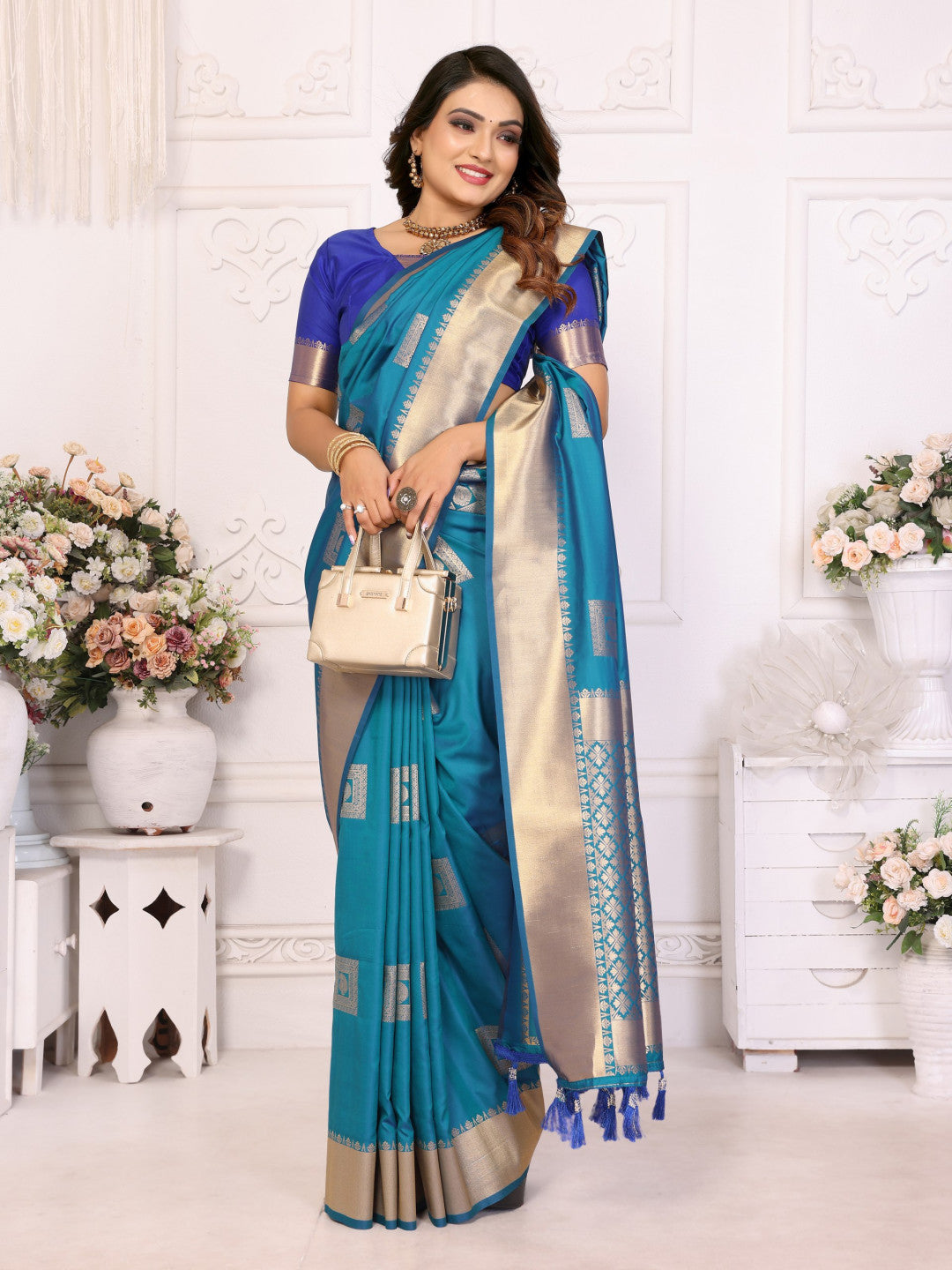 Firoji Premium Soft Silk Saree With Zari Weaving Work