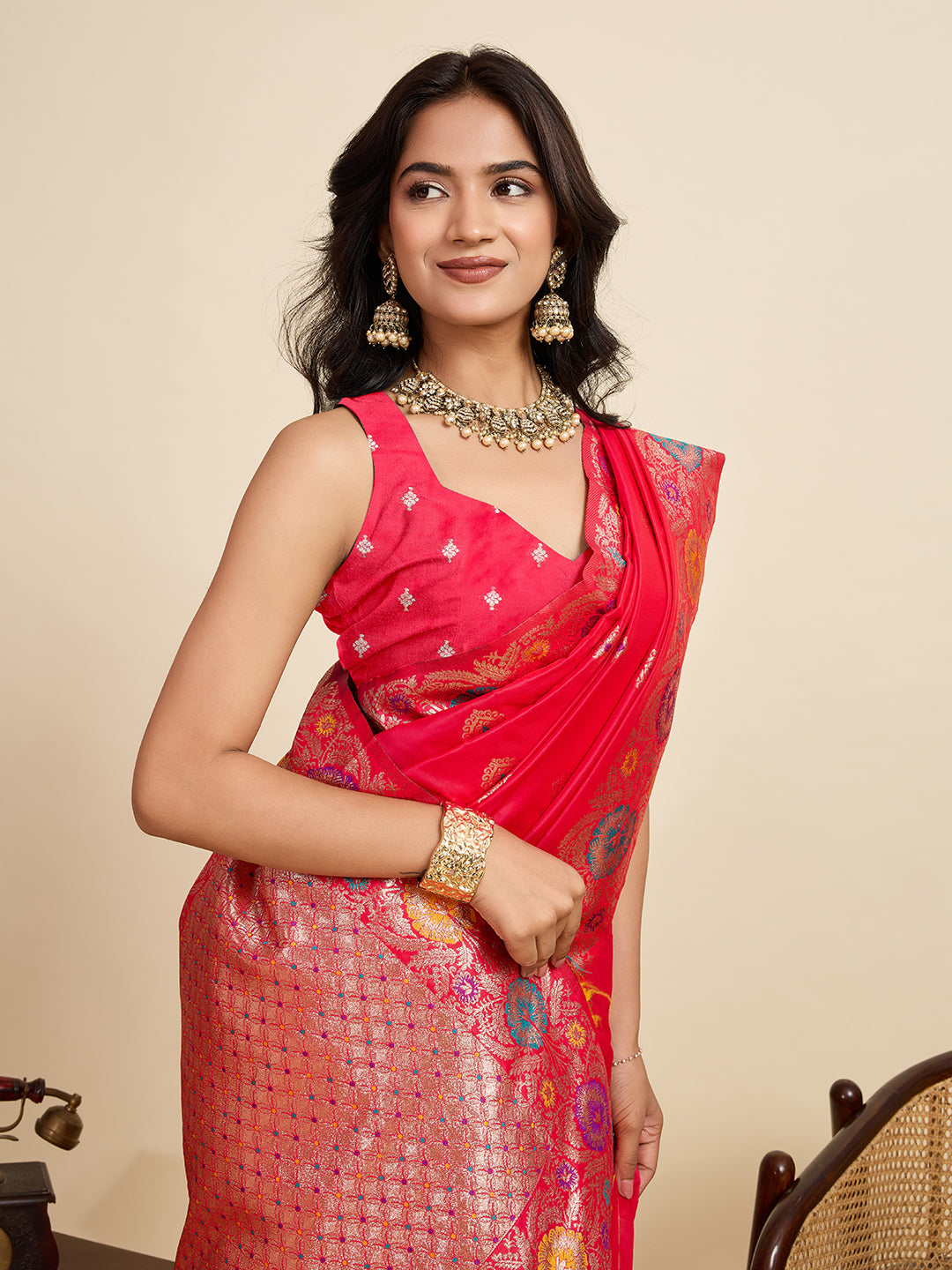 Traditional Red Color Jacquard Silk Saree With Zari Work