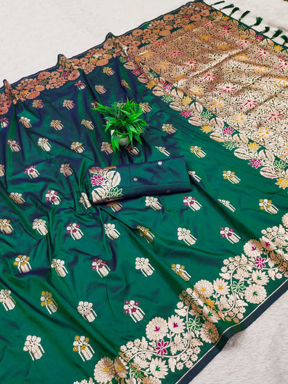 Premium Banarasi Silk Saree With Meenakari Zari Weaving Work