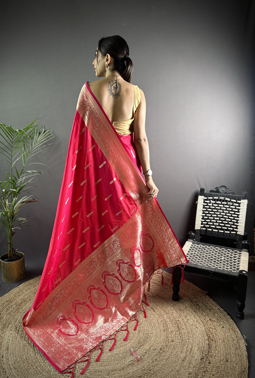 Rani Pink Soft Banarasi Silk Saree With Zari Weaving Work