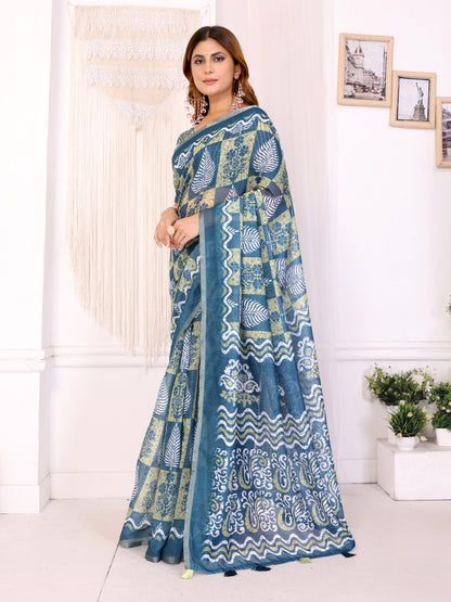Multi Colour Chanderi Cotton Saree With Digital Printed Work