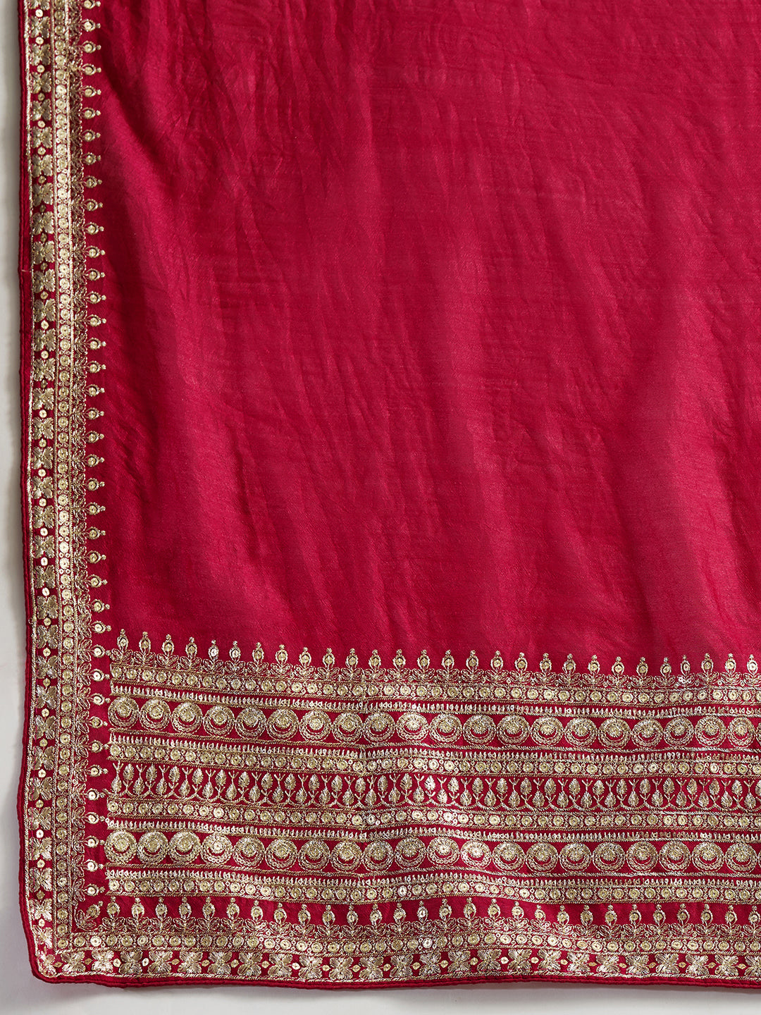 Rani Pink Soft Vichitra Silk Saree With Embroidery Work