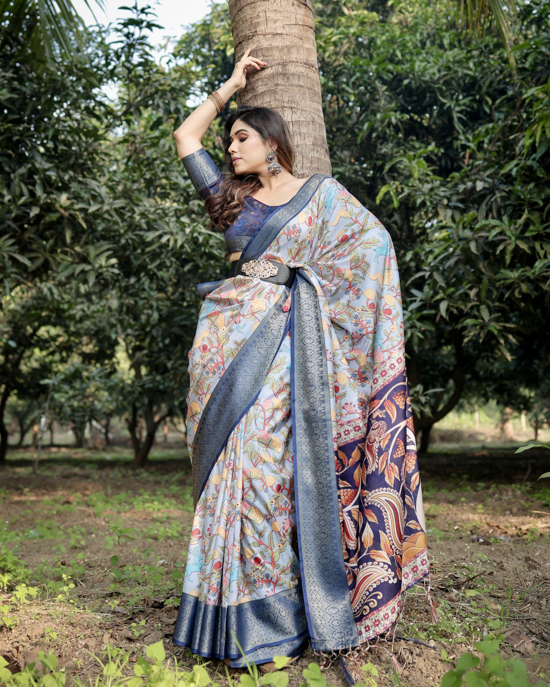 Multi Fancy Kalamkari Digital Printed Tussar Silk Saree