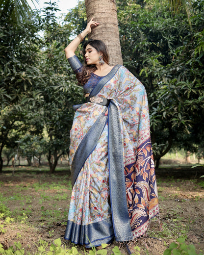 Multi Fancy Kalamkari Digital Printed Tussar Silk Saree