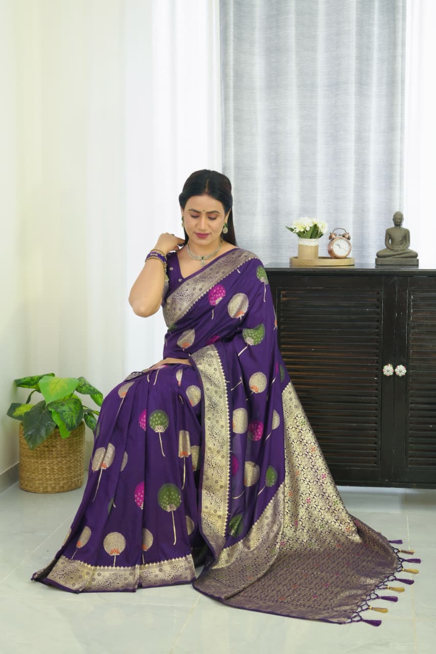 Purple Khaddi Georgette Banarasi Saree With Meenakari Weaving Work