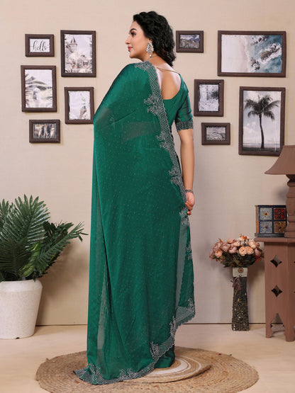 Fancy Green Rangoli Silk Saree With Diamond Work