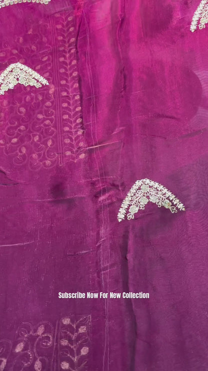Lavender Fancy Shimmer Chiffon Saree With Embroidery Work
