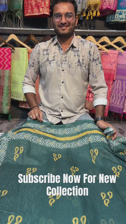 Black Soft Linen Cotton Saree With Digital Printed Work