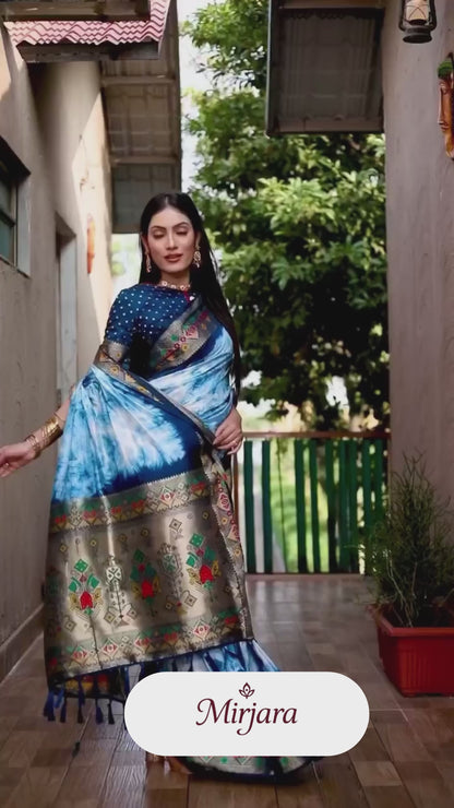 Blue Color Dola Silk Saree With Shibori Printed Work