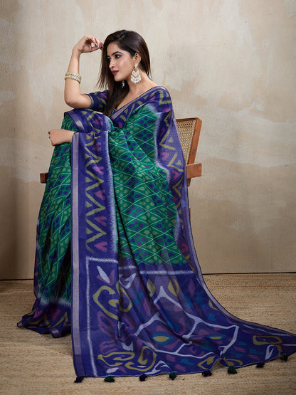 Multi Colour Chanderi Cotton Saree With Digital Printed Work