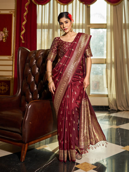 Maroon Banarasi Silk Blend Zari Woven Work