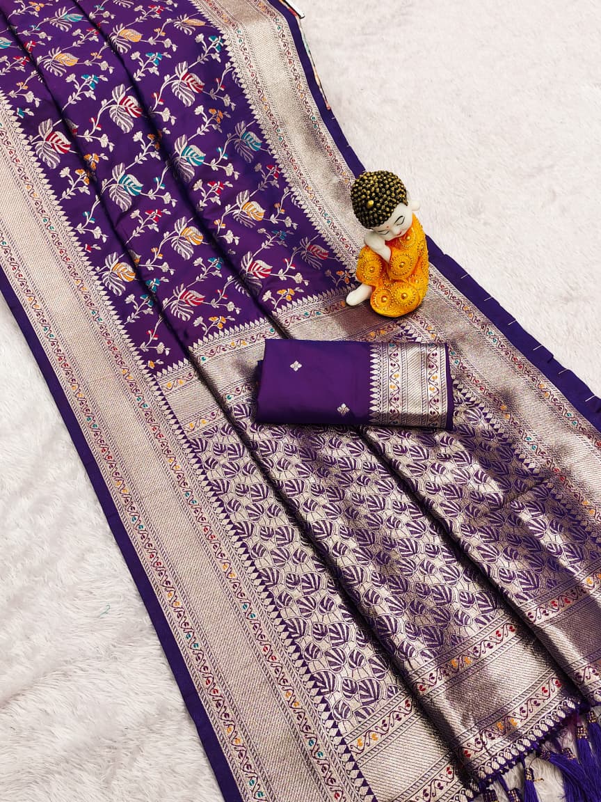 Purple Premium Banarasi Silk Saree With Meenakari Zari Weaving Work