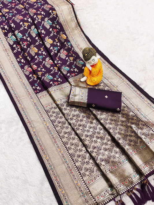 Magenta Premium Banarasi Silk Saree With Meenakari Zari Weaving Work