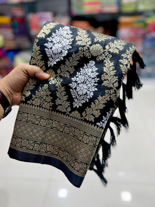 Black Premium Banarasi Katan Silk Saree With Zari Weaving Work