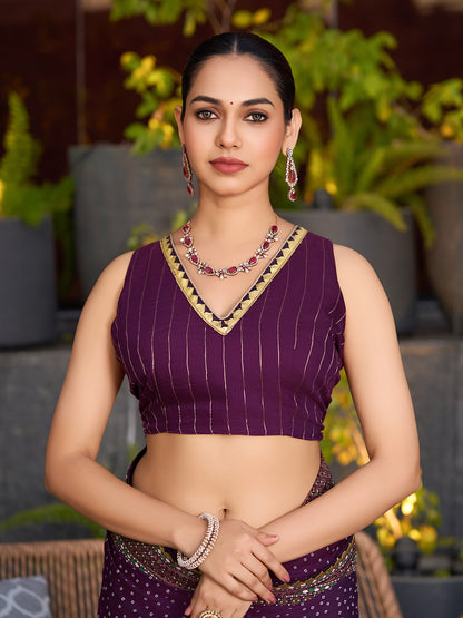 Wine Stylist Soft Cotton Saree With Unique Table Printed & Lace Border