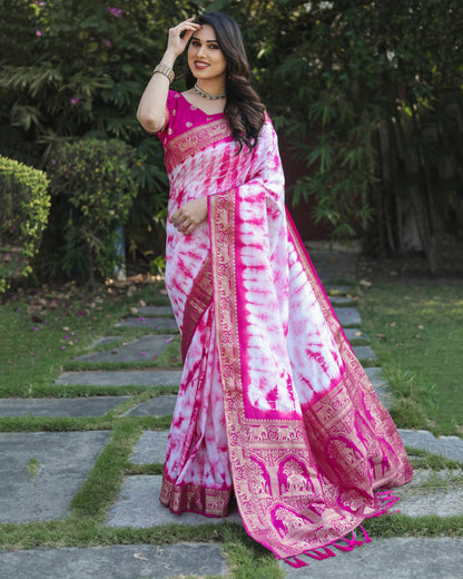 Rani Pink Color Dola Silk Saree With Shibori Printed Work