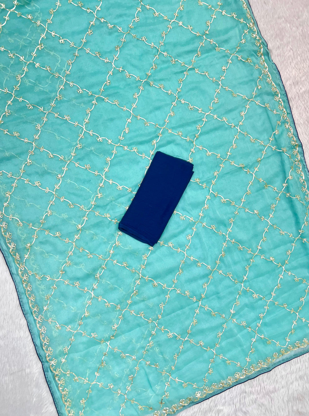 Sky Blue Hand Work Viscose Silk Saree