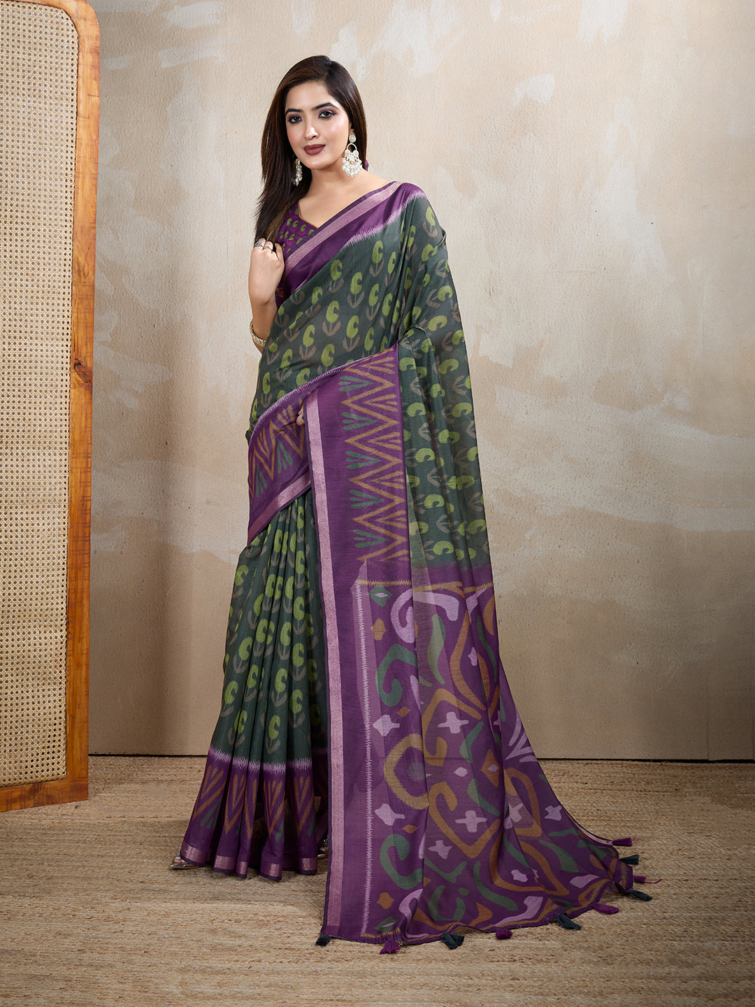 Multi Colour Chanderi Cotton Saree With Digital Printed Work