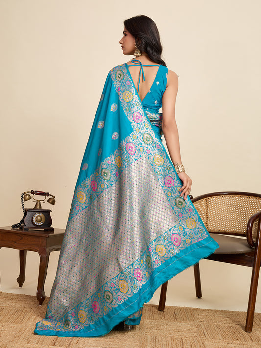 Traditional Firoji Color Jacquard Silk Saree With Zari Work