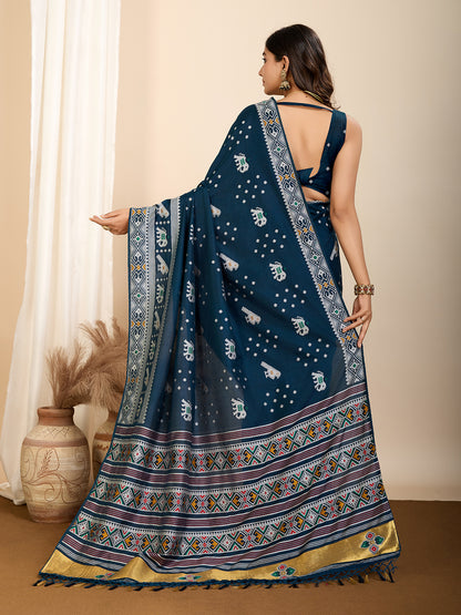 Traditional Muslin Dola Silk Saree With Meenakari Zari Weaving Work