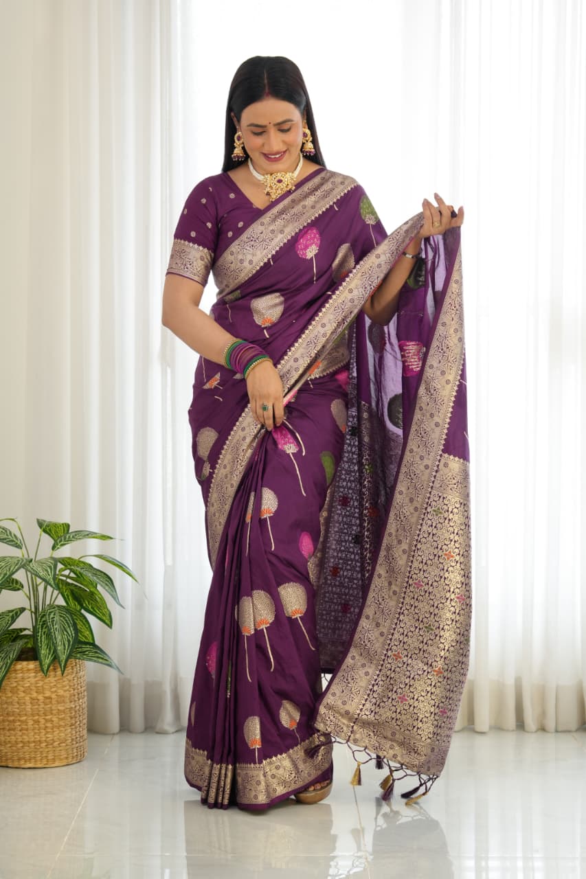 Magenta Khaddi Georgette Banarasi Saree With Meenakari Weaving Work