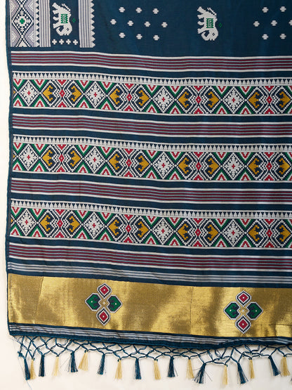 Traditional Muslin Dola Silk Saree With Meenakari Zari Weaving Work