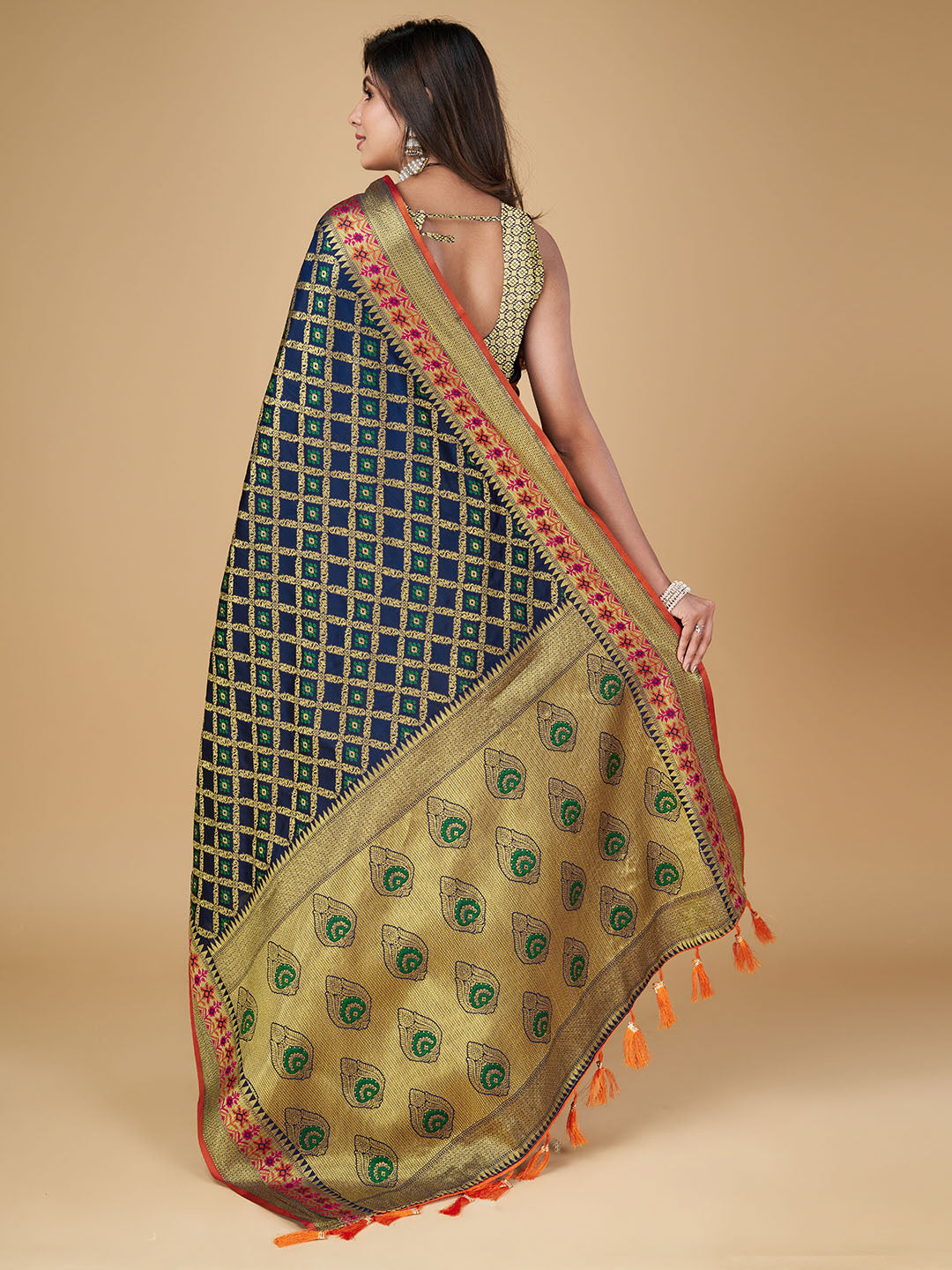 Navy Blue Color Patola Silk Saree With Zari Weaving Work